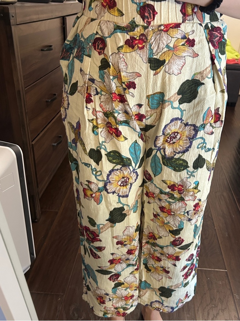 Floral Wide Leg Cropped Linen Pants - XS/S - NEW